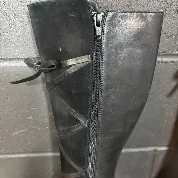 Via Spiga Black Leather Knee High Heeled Boots Women’s Size 7.5 - Picture 3 of 12